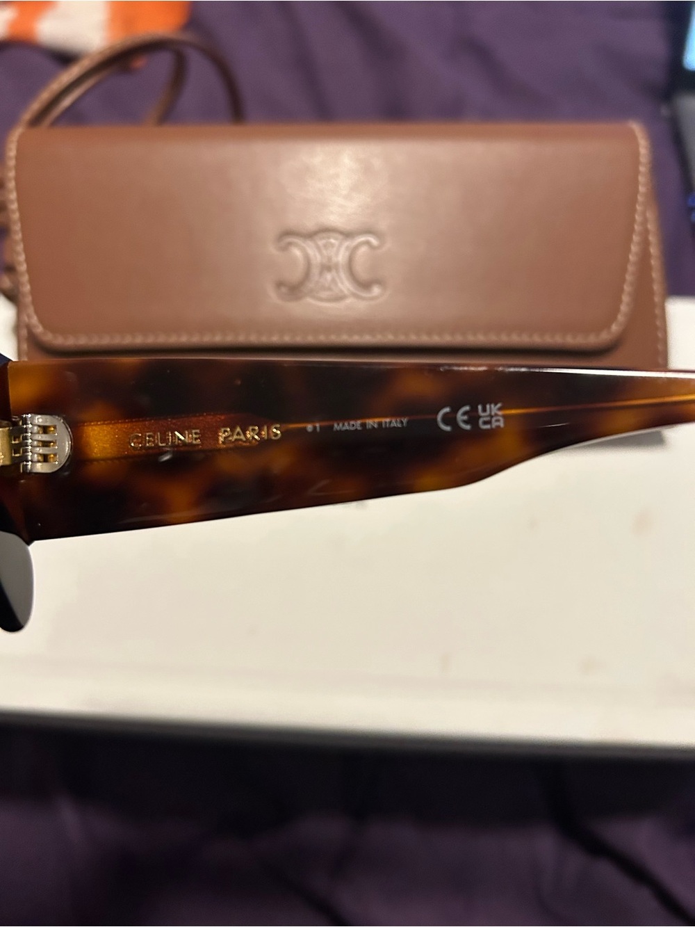 Celine Tortoiseshell Cat-Eye Sunglasses with Brown Leather Case - Picture 3 of 6